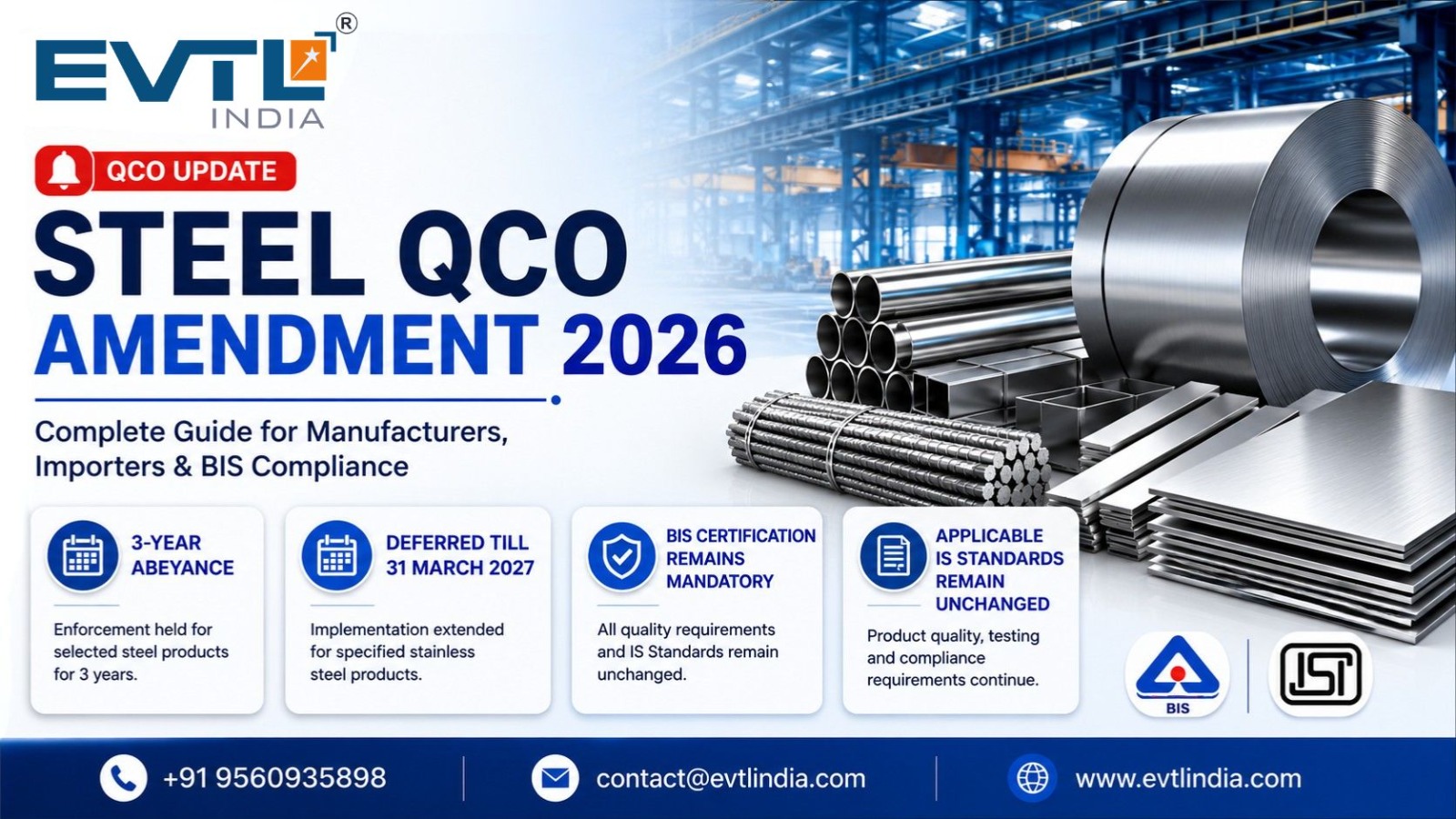 Steel QCO Amendment 2026: Complete Guide for Manufacturers, Importers & BIS Compliance